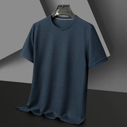 Short Sleeved Polo Shirshort Sleeved Waffle Solid Polot Fashion Splicing Men'S round Neck Top Cotton Daily Short Sleeved T-Shirt
