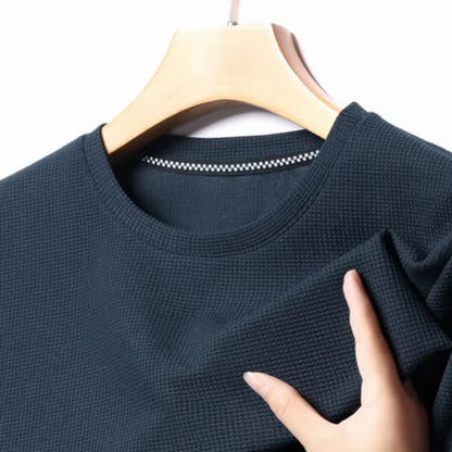 Short Sleeved Polo Shirshort Sleeved Waffle Solid Polot Fashion Splicing Men'S round Neck Top Cotton Daily Short Sleeved T-Shirt